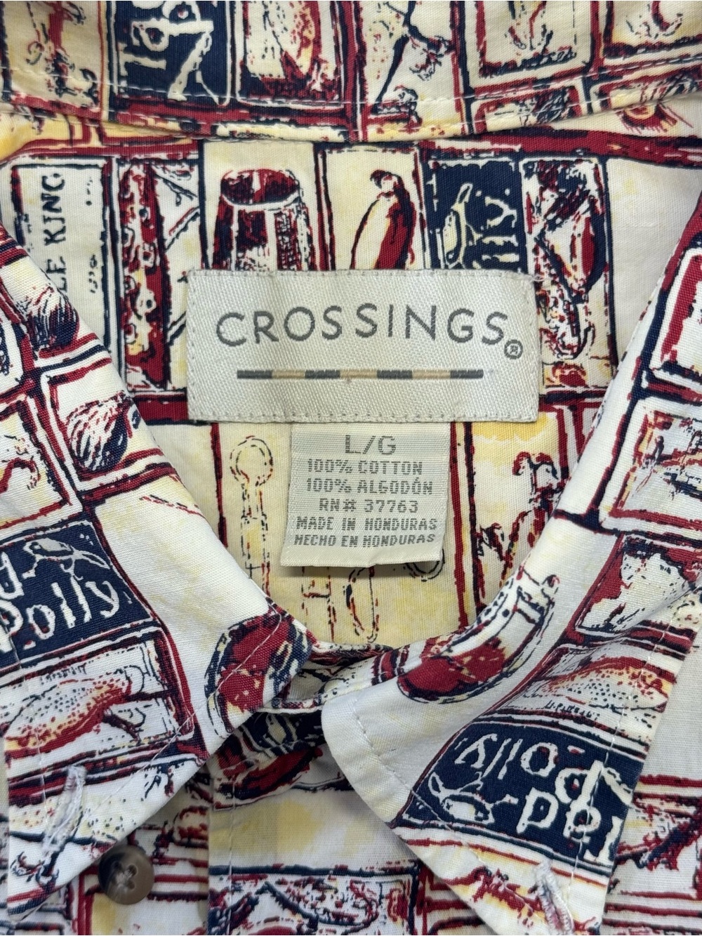 Men's Short-Sleeve Button-Down Shirt - White with Red & Brown Print - Picture 7 of 7